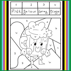 Vector capybara color by number activity with animal on natural background. Nature landscape scene. Black and white counting game. Coloring page for kids with cute capybara