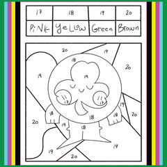 Vector capybara color by number activity with animal on natural background. Nature landscape scene. Black and white counting game. Coloring page for kids with cute capybara