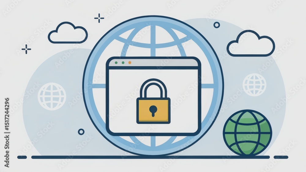 Poster vpn proxy protection concept. digital security concept with a locked browser and global connectivity