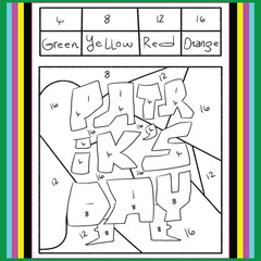 Color by number activity book for kid black and white background