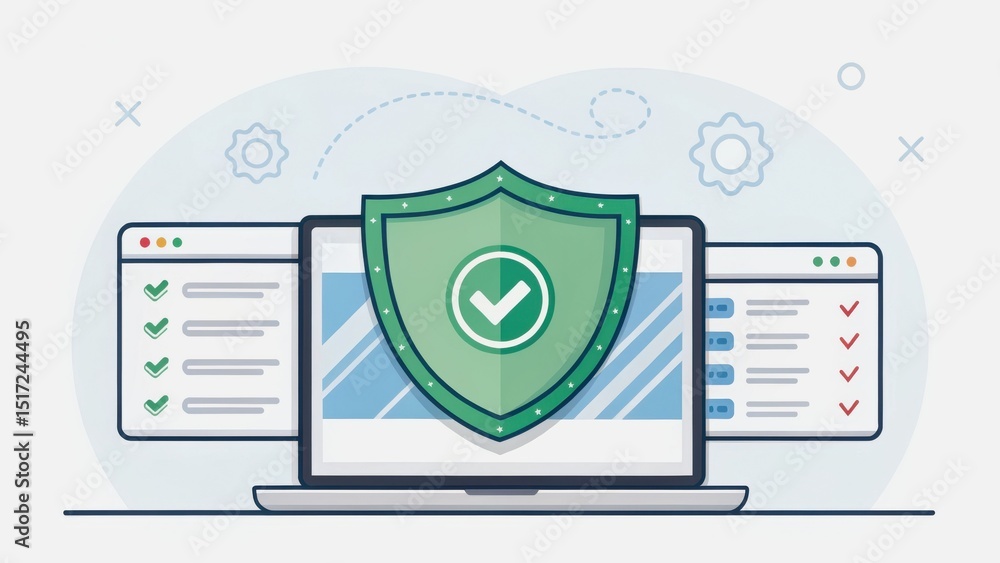 Poster vpn proxy protection concept. digital security concept with a shield on a laptop screen.