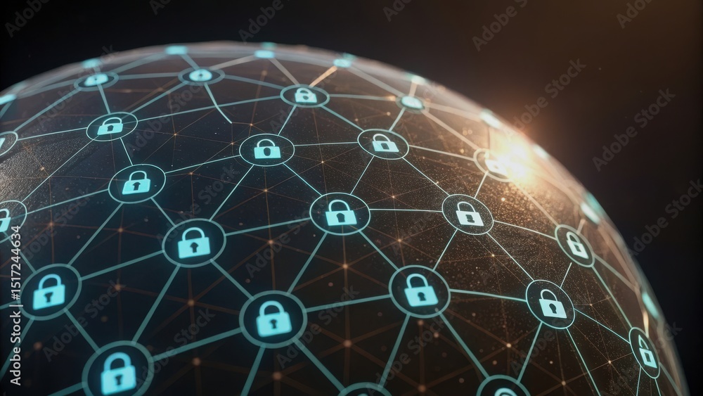 Aufkleber vpn proxy protection concept. digital globe network with locks, symbolizing cybersecurity and data p