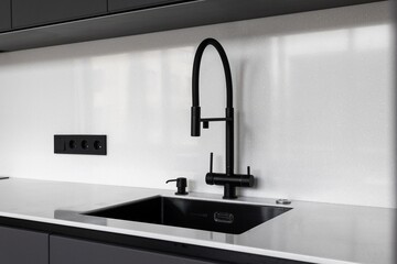 kitchen faucet on a stylish metal sink