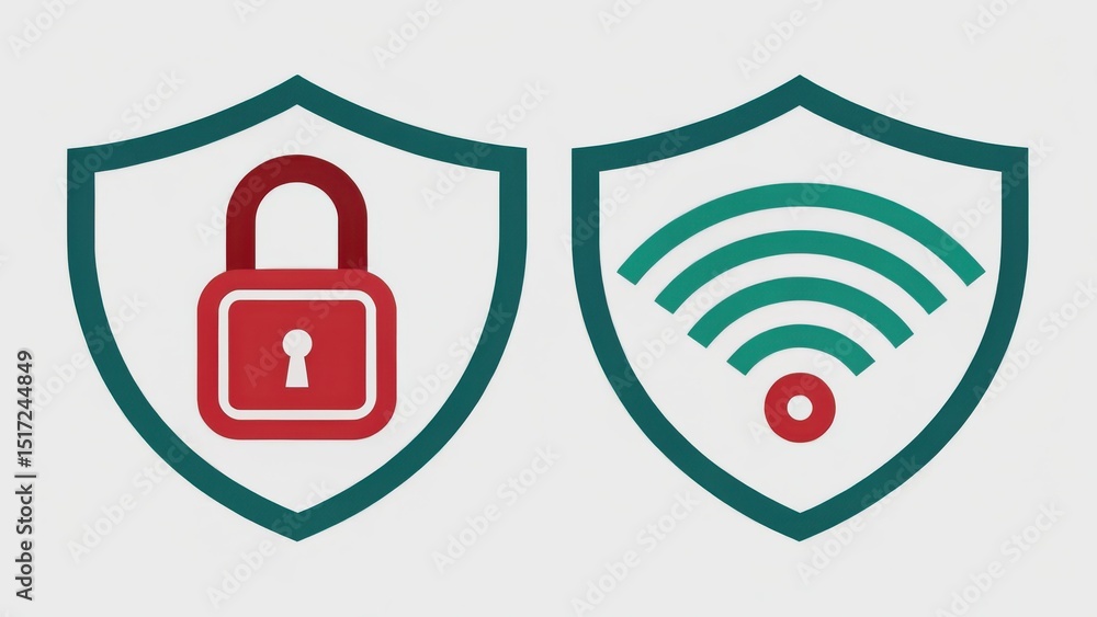 Poster vpn proxy protection concept. security icons representing protection and connectivity.