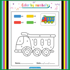 Easy car color by number coloring book for kids