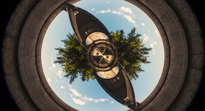 Abstract Tiny Planet Photography Symmetrical Tree and Circular Architecture