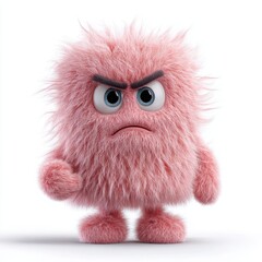 Cute Pink Fluffy Creature with Angry Expression and Big Eyes