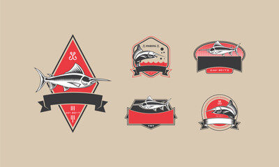 Collection of vintage fishing labels featuring marlin.