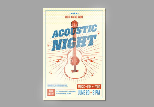 Beige And Blue Acoustic Guitar Music Event Poster