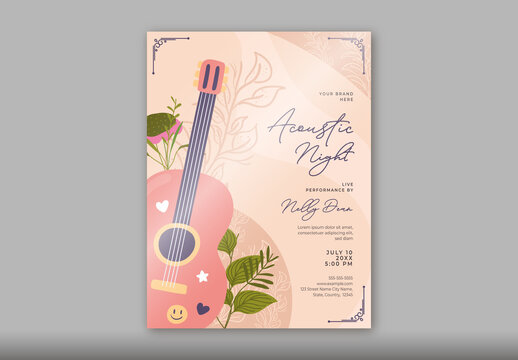 Pink And Beige Acoustic Music Concert Guitar Night Event Poster