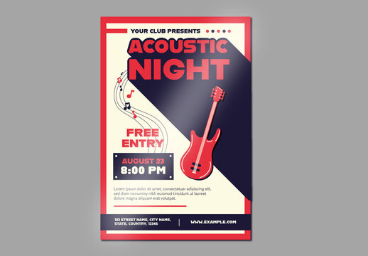 Red And Pink Acoustic Live Event Guitar Night Concert Poster