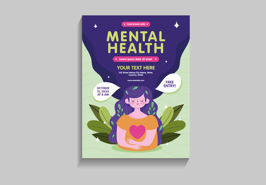 Purple And Green Mental Health Awareness Wellness Care Support Poster