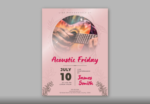 Pink And Gray Acoustic Guitar Concert Live Performance Poster