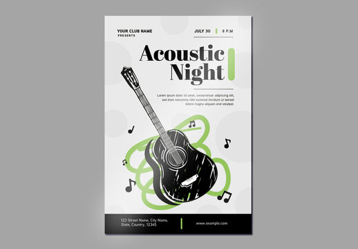 White and Green Acoustic Night Music Concert Poster