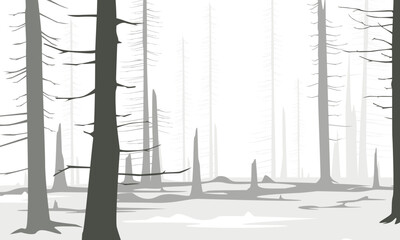Vector Winter Forest Snow trees lanscape illustration drawing