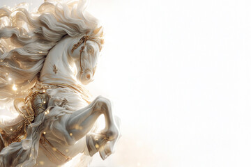 金色に輝く幻想的な白馬の年賀状素材