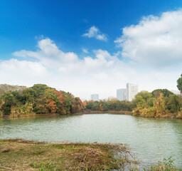 Fototapeta premium Lakeside modern office building in China