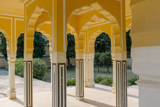 Symmetry and Shade. Arched Pavilion in an Indian Garden
