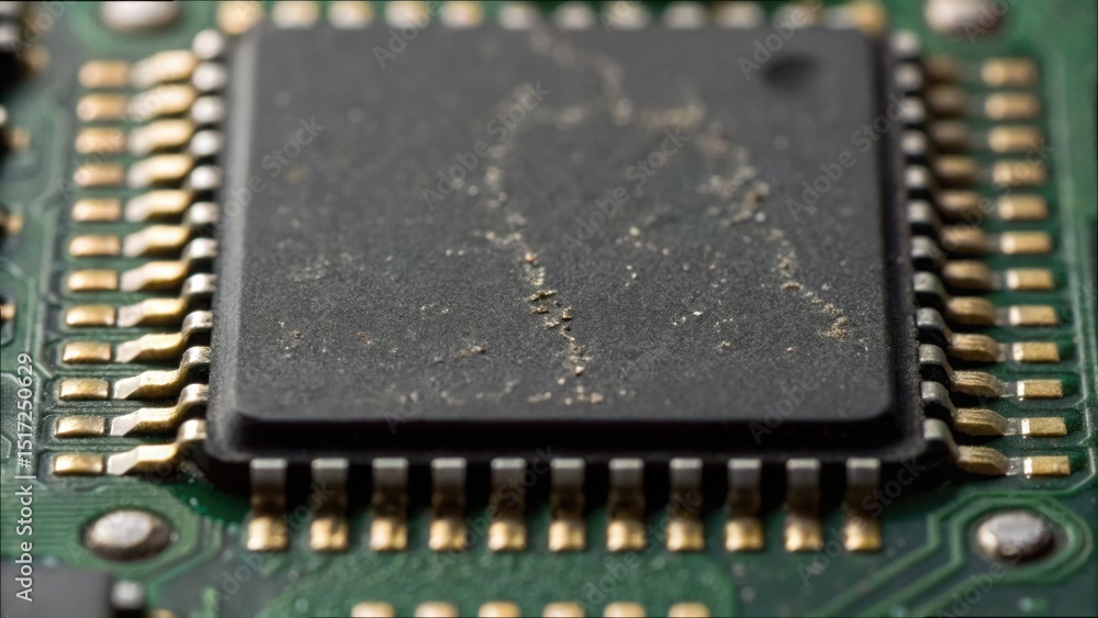 Aufkleber Close-Up of a Microchip Showing Broken Solder Joints and Damage Detail