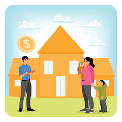 Real Estate Agent Shows House to Client Family.