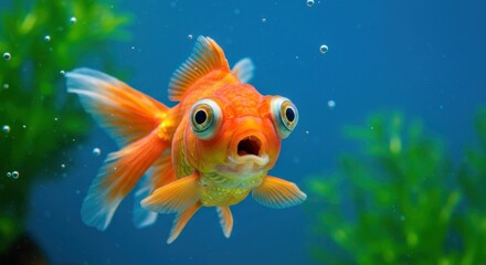 Fototapeta premium Astonished Goldfish in Vibrant Aquarium: Underwater Wonder