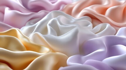 Obraz premium Close-up view of various pastel-colored fabrics draped and sculpted.