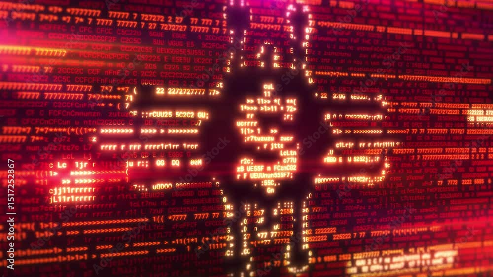 Aufkleber glowing dollar sign emerging from computer code in red and orange