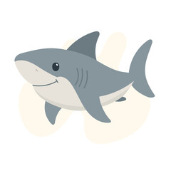 Smiling shark floating in ocean-themed design, shark illustration brings marine life into focus, shark cartoon ideal for aquatic education, ocean stories and underwater-themed content.