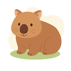 Adorable wombat sitting calmly on grass, wombat cartoon brings out charm of Australian wildlife, perfect for educational projects, kids books, animal prints and nature designs.