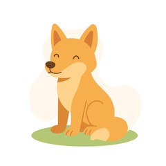 Smiling dingo sitting on grass in calm pose, dingo cartoon brings out charm of wild dogs, perfect for educational designs, kids materials, and animal-themed graphic projects.