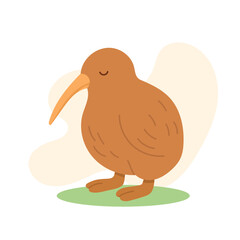 Cute kiwi bird standing with eyes closed, kiwi cartoon adds charm to nature lessons, exotic wildlife collections, and kid-friendly educational visuals.
