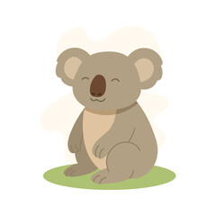 Happy koala sitting on grass with calm smile, koala cartoon adds soft and friendly touch to wildlife education, kids content, and animal designs.