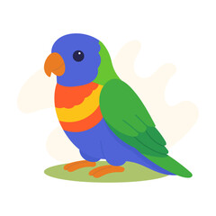 Colorful lorikeet parrot standing on grass, lorikeet cartoon shows beauty of exotic birds, ideal for tropical posters, kids animal books, and bright nature visuals.