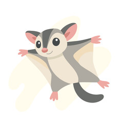 Cute sugar glider flying with wide arms, sugar glider cartoon captures fun movement and suits educational wildlife themes, forest graphics, and kids animal content.