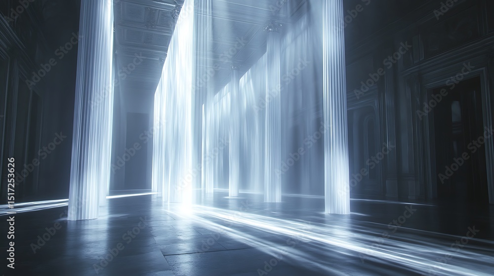 Poster ephemeral radiance: streams of light in a classical architectural setting