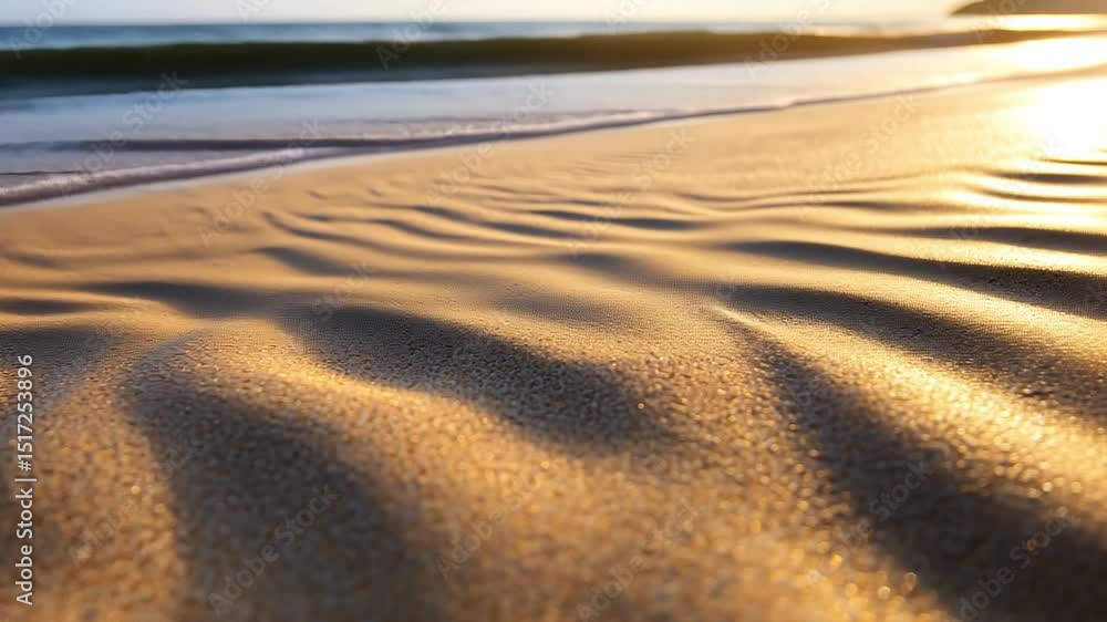 Poster serene beach sands with gentle waves and soft sunlight creating a tranquil coastal scene