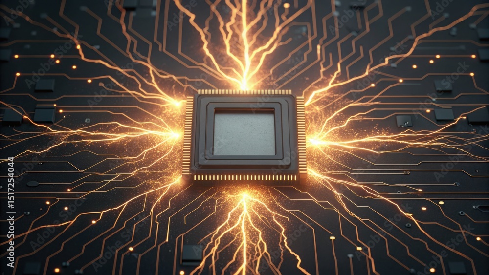 Poster close up of disrupted electrical flow on circuit board gigapixel