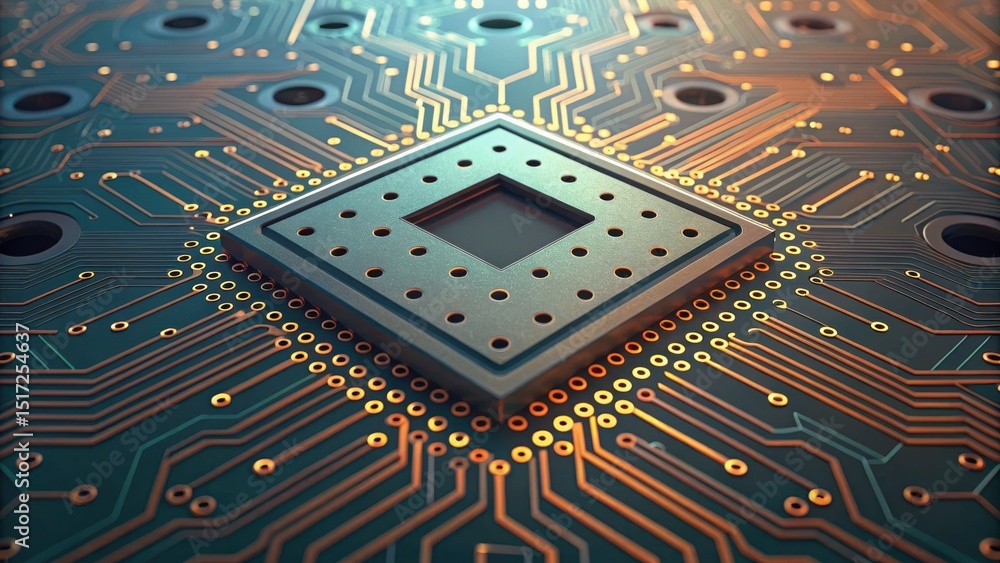 Poster digital landscape with gigapixel rendering of circuit board design