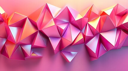 Abstract polygonal pink and gold background with reflective surfaces, for modern art and design projects