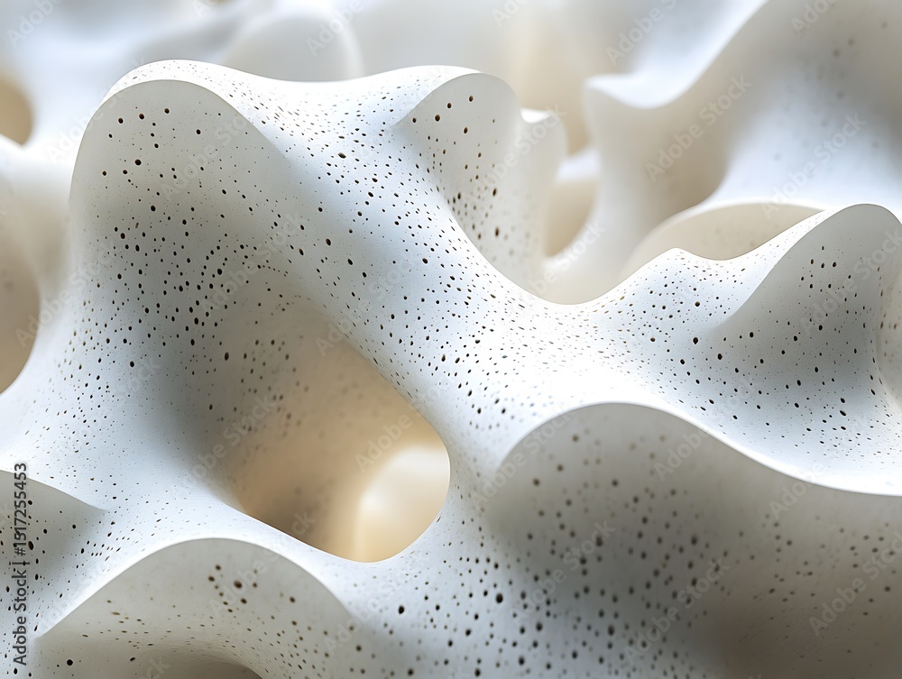 Poster intricate white cellular structure with porous surface and interconnecting passages