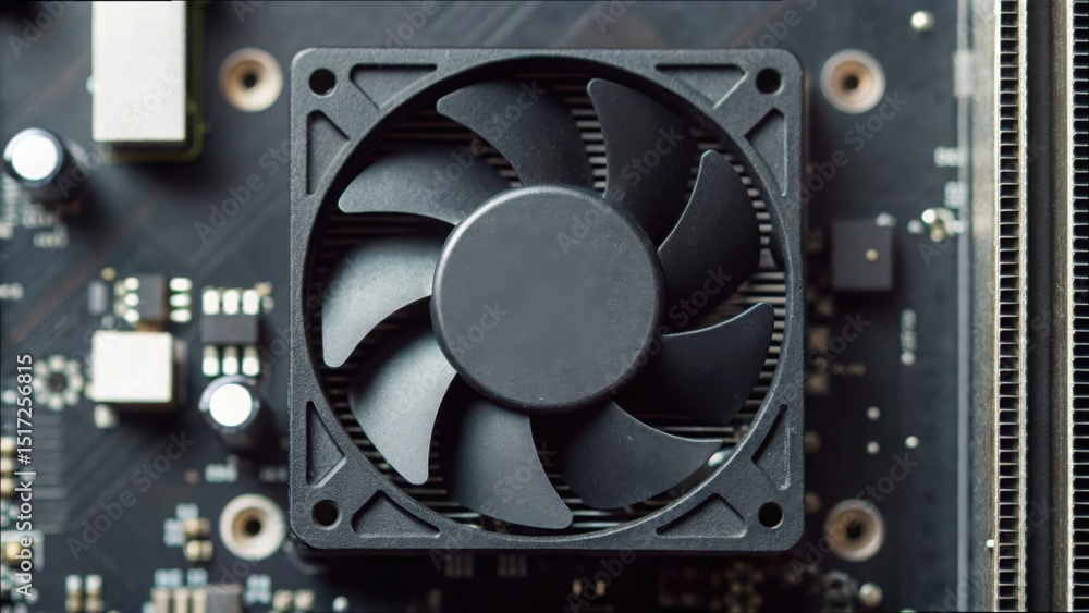 Aufkleber close-up view of computer fan in standard chip slot layout