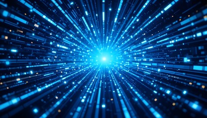 Naklejka premium Stylish Blue Technology Lights Background with Glowing Effects for Futuristic Digital Designs