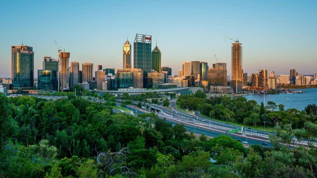 Timelapse video of Perth city and highway traffic in Australia from day to night