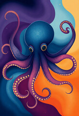 Octopus in Abstract Ocean