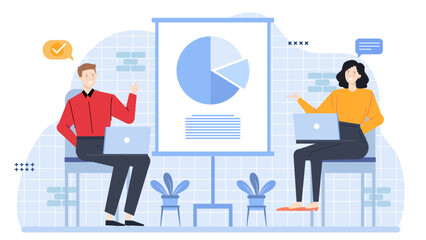 Business partners showcasing data on whiteboard. Perfect for presentations, business reports, meetings, data analysis, teamwork, statistics, and collaboration concepts.