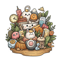 Catchy Doodle Art Cartoon Illustrations: Royalty-Free Vector Graphics for Creative Projects