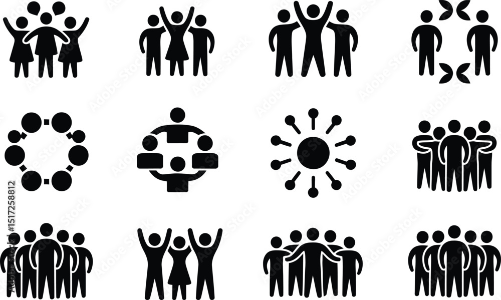 Aufkleber collection of diverse teamwork and group icons featuring people illustrating collaboration and unity