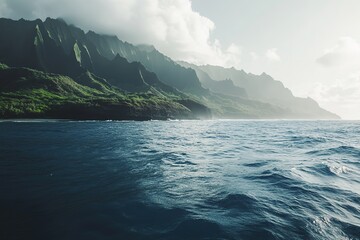 Fototapeta premium Na Pali Coast in Kauai, Hawaii Viewed from a Sunset Cruise Tour - Summer Holiday 