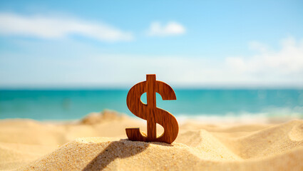 Dollar symbol on the beach