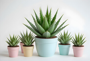 Aloe Vera Plant with Small Succulents in Pastel Pots